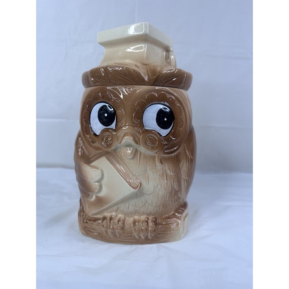 Scholarly Wise Old Owl Cookie Jar MCM Vintage Made in Japan